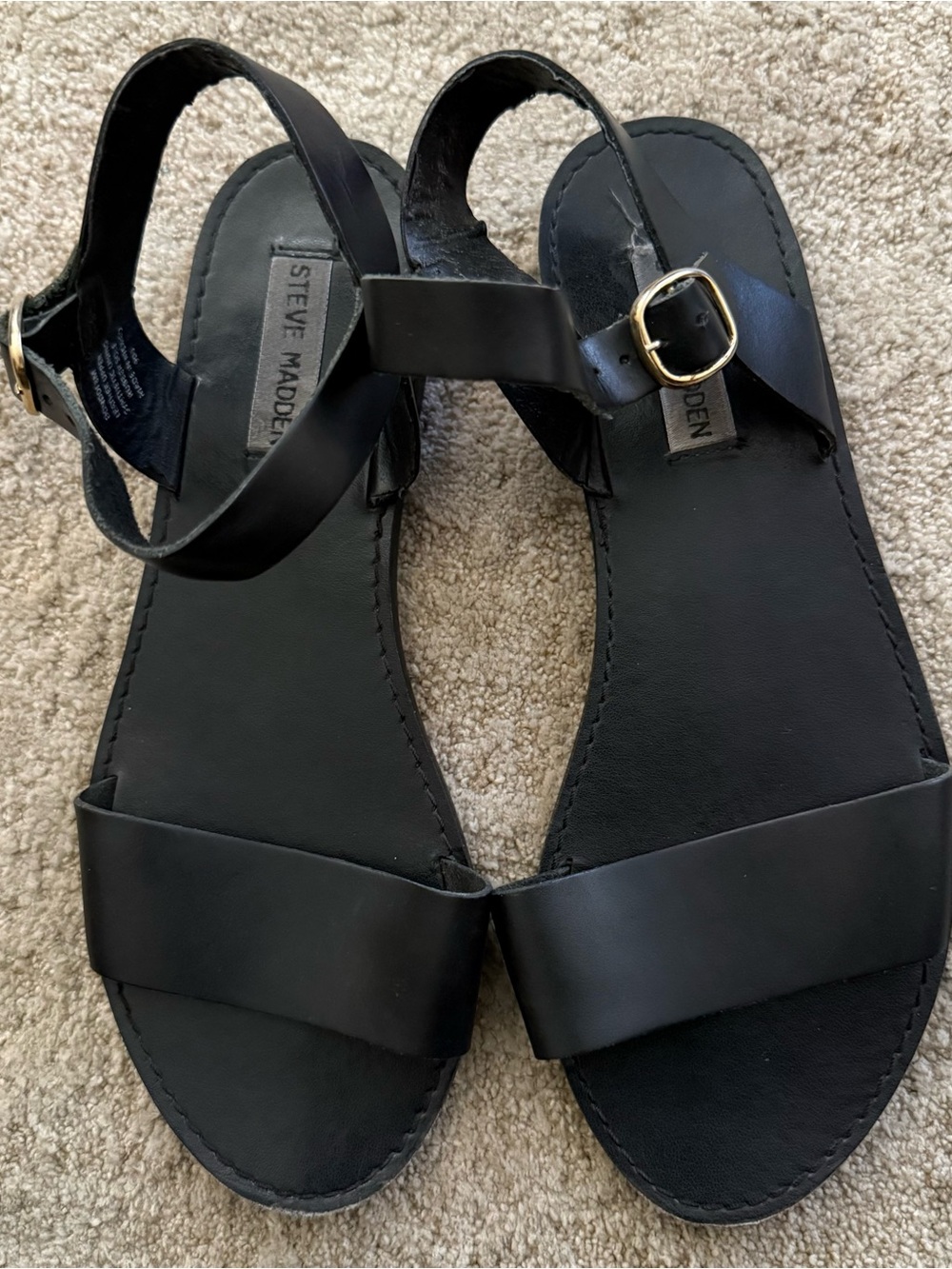 Steve Madden Donddi Leather Sandals in Black - Size 8